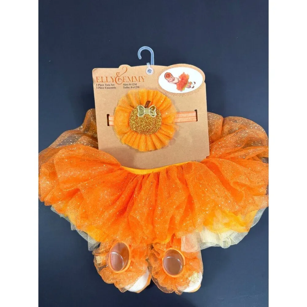 Elly & Emmy Baby Pumpkin Tutu Set 3pc Halloween 0-12M NWT